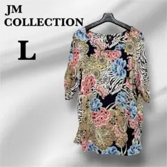 JM COLLECTION【L】花柄　五分袖チュニック 個性的　レディース