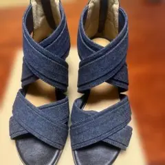 デニムサンダル、ネイビー ヒールサンダル