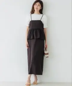 coca バックリボンペプラムキャミワンピース　M