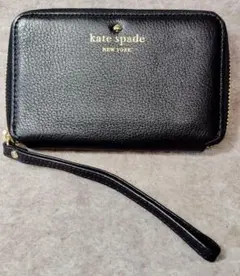 【3431】kate spade 黒 レザー カードケース ハンドストラップ付