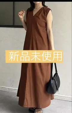 ゼヴォン ショルダーギャザー ノースリーブ Vネック マキシ丈ワンピース