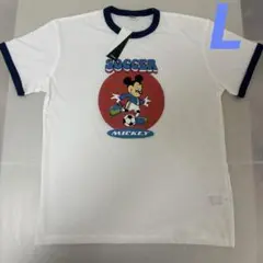 新品 ディズニー ミッキー サッカー L リンガーTシャツ 半袖Tシャツ 白