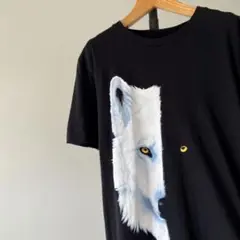 USA古着　ホワイト・ウルフ　ビンテージTシャツ　アニマル　動物　狼　ブラック