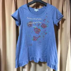Vert Dense半袖 Tシャツ カットソー 花 フラワー ブルー 青 M