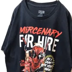 マーベル デッドプール デカロゴ Tシャツ ブラック 黒 L 古着