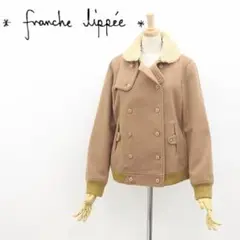 A4643■フランシュリッペ 衿ボア ウール ダブル ハーフ コート M