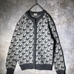 【ヴィンテージ】花柄 総柄ニットカーディガン グレー 古着 AS120