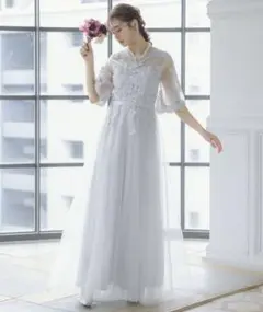 Retica シースルーレース五分袖重ねシフォンロングスカートパーティードレス
