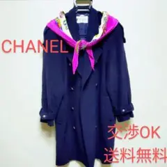 ネイビートレンチCHANELスカーフフランス製シルク ダブル ヴィンテージ90s