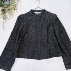 【レイ ビームス】ノーカラージャケット ダークグレー ラメ レディース1528