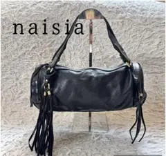 naisia 黒 レザーフリンジ　ハンドバッグ