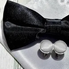 蝶ネクタイ ブラック　黒 　無地　チーフ　カフス　白　結婚式　小物　0g5c