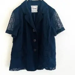 【Fujisawa】美品✨半袖　ジャケット風ブラウス　総柄　オシャレ　袖シアー