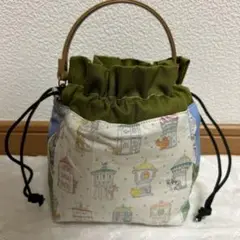 持ち手付き巾着ポーチ　ハンドメイド