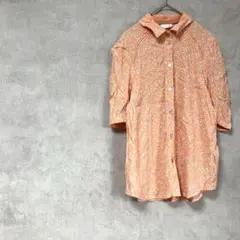 ニンフ　半袖シャツ　総柄　金ボタン　紫　白　Sサイズ　春夏　ショルダーギャザー