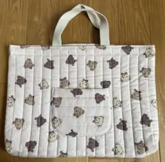 手提げカバン レッスンバッグ くま柄 薄いベージュピンク色 ハンドメイド