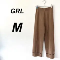 グレイル　ワイドイージー　サマーニットパンツ　ベージュ　配色ライン　M ゆる