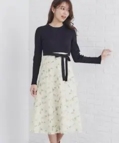 ※新品未使用※【index】ラメニット×フラワージャカード ドッキングワンピース