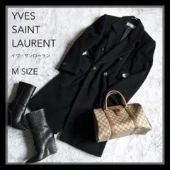 【イヴ サンローラン】カシミヤ100% ダブルブレスト ロングコート 黒 M