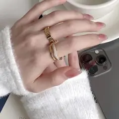 高級感✨ゴールドリング 2セット ゴールドアクセ プレゼント 華やか オシャレ