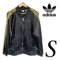 6.新品 アディダスオリジナルス レディース ベロア ジャージ ブラック S