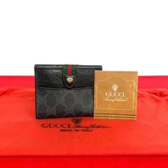 極 美品 レア オールドグッチ シェリーライン レザー 二つ折り 財布 ブラック