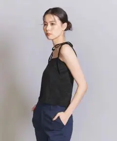 beauty&youth マイクロベロア リボンキャミソール ブラック