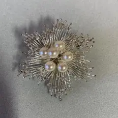 お花 フラワー パール 真珠 ブローチ シルバー ★美品★