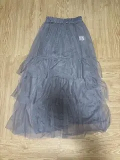 最終値下げ！！グレー チュール ティアードロングスカート S