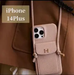 iPhone14 Plus ショルダー iPhoneケース Hロゴ　ベージュ