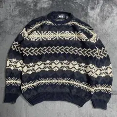 90s WOODS&GRAY ラミー コットンセーター 総柄 ネイティブ柄