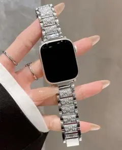 シルバー ストーン付き Applewatchウォッチバンド42mm