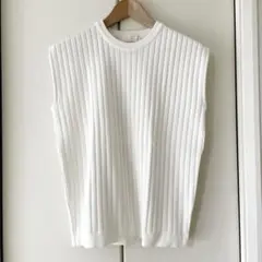 【美品】NERGYコットンリブニット ノースリーブトップス M オフホワイト