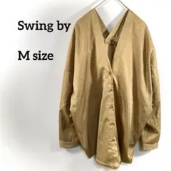 Swing by ベージュ 表裏V字 長袖シャツ Mサイズ b101②