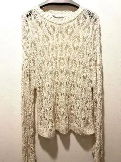 ZARA アイボリー レース編みニット