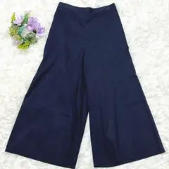 美品✨イネド　ワイドパンツ　9(M)　ネイビー　日本製　麻混紡
