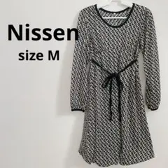 Nissen 【M】ニッセン長袖ひざ丈ワンピース 黒と白のパターン