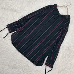 design aera ストライプ柄シャツ グリーン×ボルドー 40 オシャレ