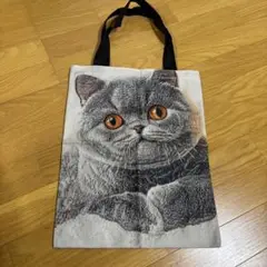 新品　リアル猫刺繍柄プリントバッグ　ブリティッシュショートヘア