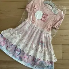 エコネコ　ピンク 半袖 ワンピース　レース