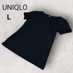 ユニクロ 半袖 カットソー Tシャツ L ブラック 無地 Uネック 綿100%