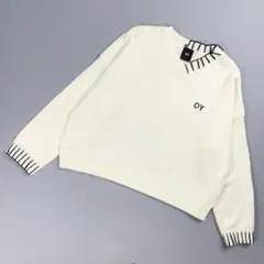 美品 OY Vネックロゴ刺繍ステッチニット ホワイト サイズF*ED889