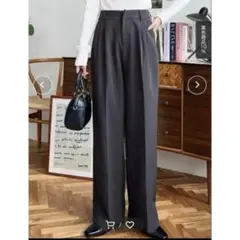 モーメントプラス カットジョーゼット センタープレスパンツ チャコールグレー M