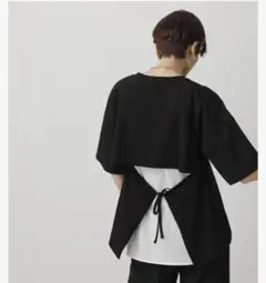 AZUL アズール 黒 半袖Tシャツ 背面ドローストリング裏生地付