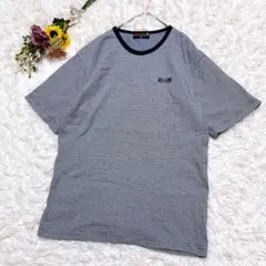 コンバース【M】メンズ　Ｔシャツ　半袖　ストライプ　ロゴ刺繡　ネイビー　ホワイト