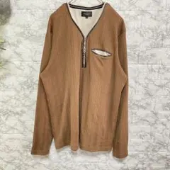 MALE＆co. メンズ　Ｌサイズ　リブ編み　ブラウン　ニット　Ⅴネック