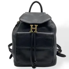 極美品　HIROFU ヒロフ　リュックサック　Hロゴ金具　レザー　シボ革　黒