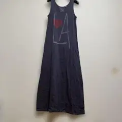 LAプリント ノースリーブロングワンピース ダークグレー