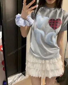 ハート&レターグラフィックTシャツ/アイラブTシャツ