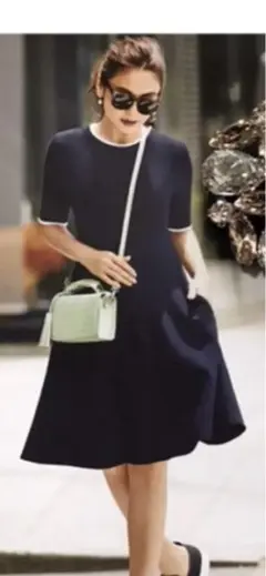 フォクシー Knit Dress ネイビー×ホワイト 38 ワンピース